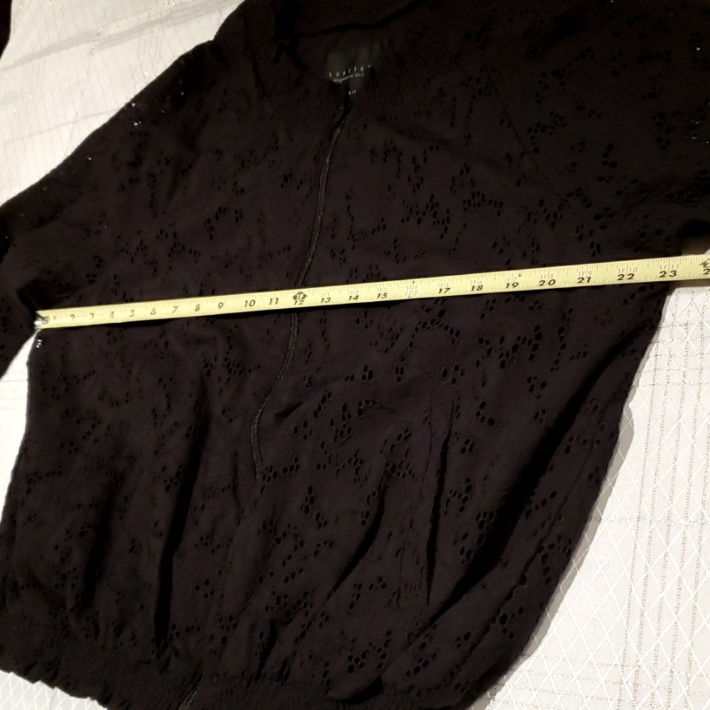 Sanctuary New IN BLOOM Eyelet Bomber Zip-Up Jacket XL Womens Topper Cotton BLACK - Picture 10 of 16